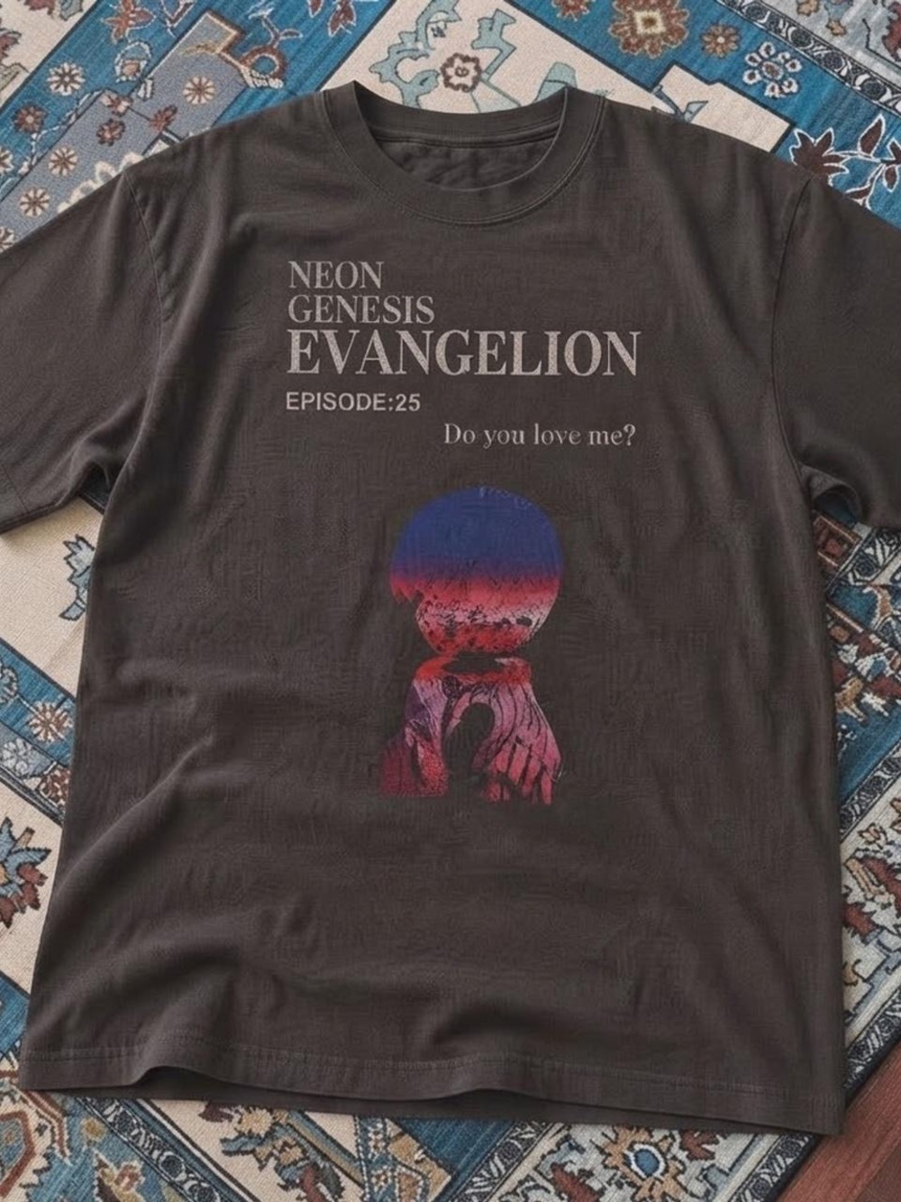 Gildan Dark Chocolate Neon Genesis Evangelion 'Do You Love Me?' Graphic Tee